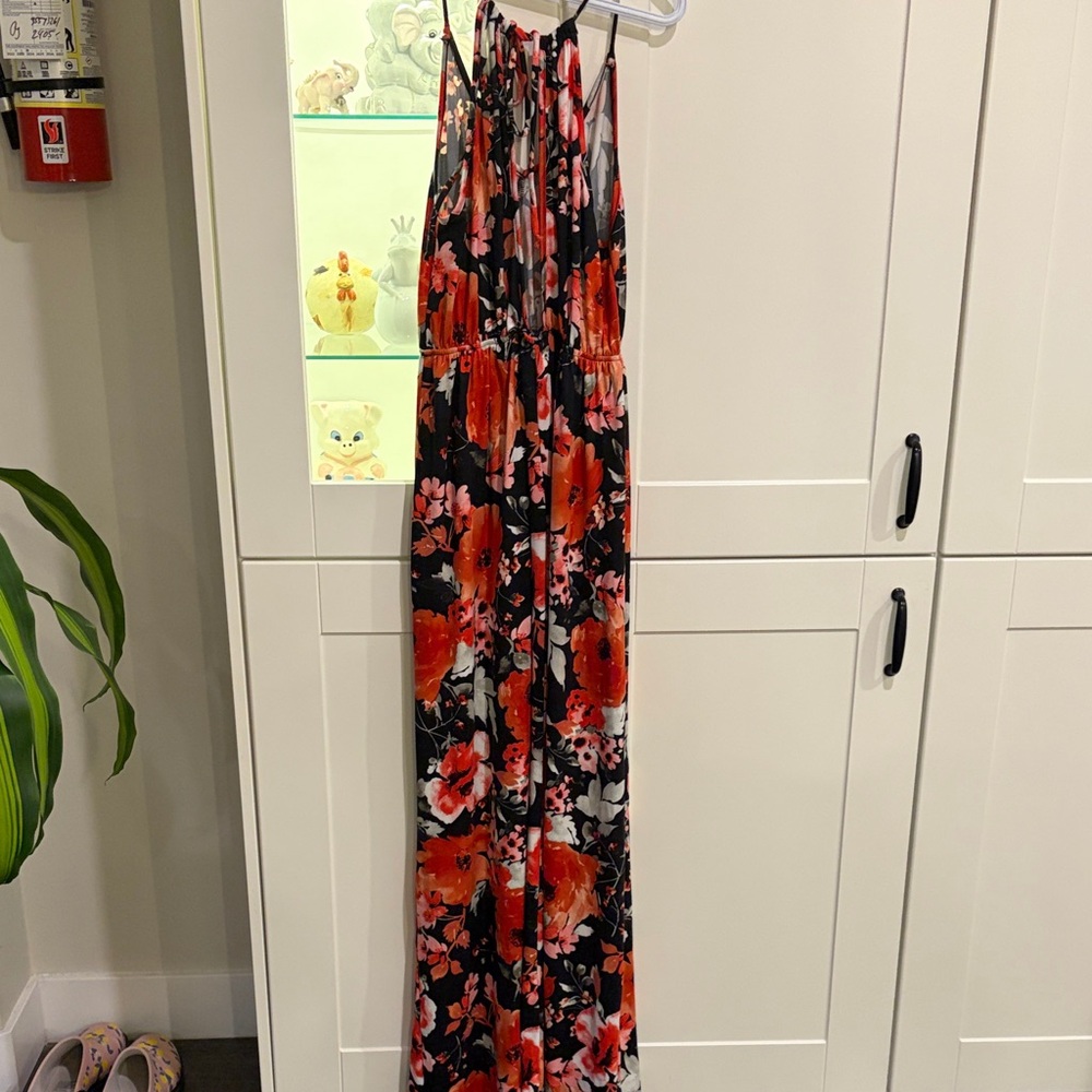 white birch Black Maxi Dress with Red & Pink Floral Print - Picture 2 of 3